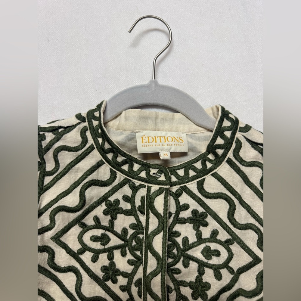 Sézane Silvana dress in a green geometric pattern ecru green - Picture 15 of 16